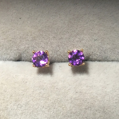 4毫米纯天然紫水晶纯4爪耳钉