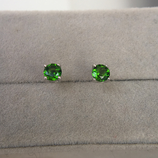 4mm 4爪天然铬透辉石 S925纯银镀金 耳钉 耳针