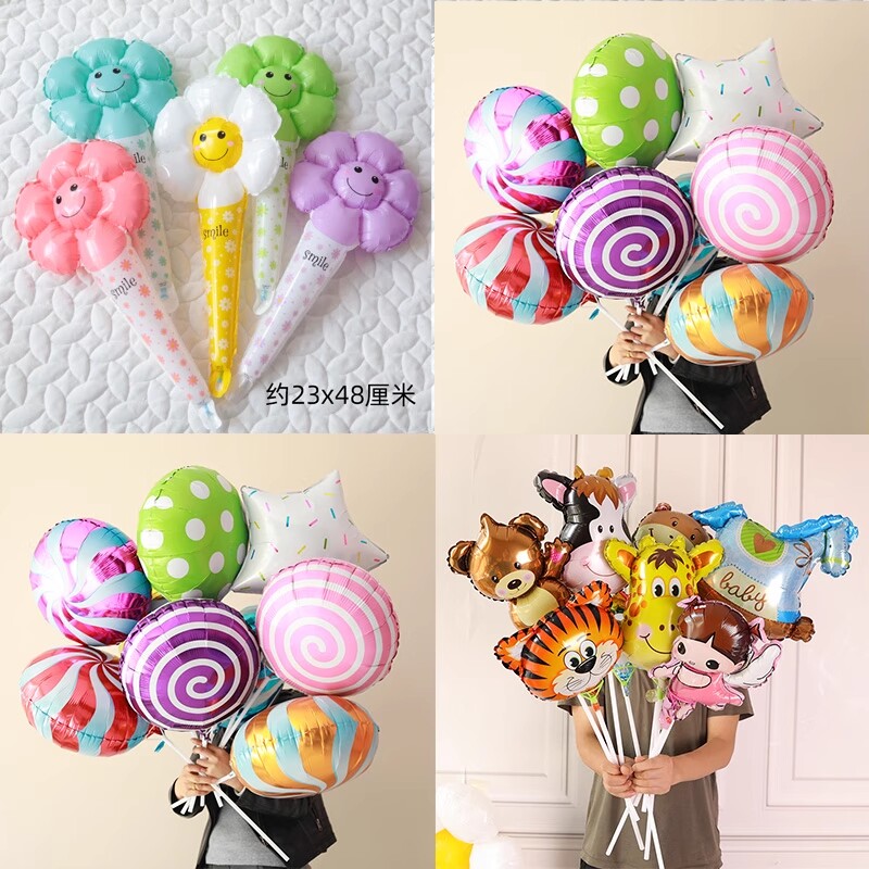 毕业气球礼品61儿童节卡通幼儿园手持棒发箍头饰手棒铝膜