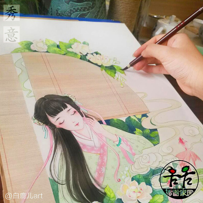 秋宏斋红杆秀意青杆幽思抄经小楷水彩笔国画水彩上色书法硬头小楷