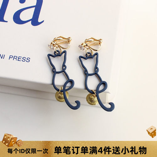 甜美铃铛猫咪耳环克莱因蓝