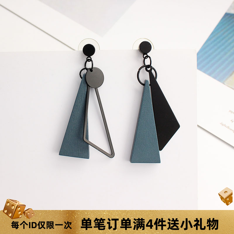 冷淡风新款木质雾霾蓝日系耳环