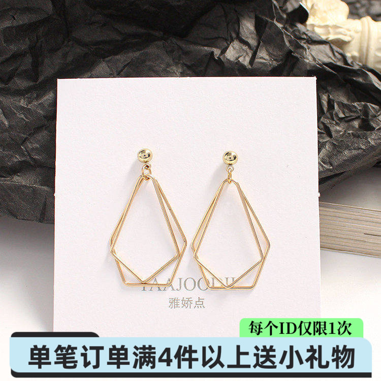 s925银针冷淡风不规则几何菱形三角耳饰气质高级新潮无耳洞耳夹女