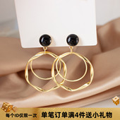 金色圆圈耳环轻奢气质显瘦几何耳饰双层大耳圈无耳洞蚊香盘耳夹