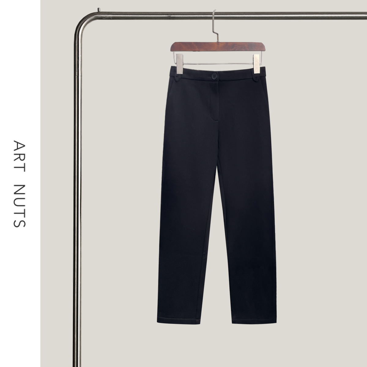 悦迷Art Nuts 简约的线条 秋冬新款直筒加绒保暖黑色休闲裤