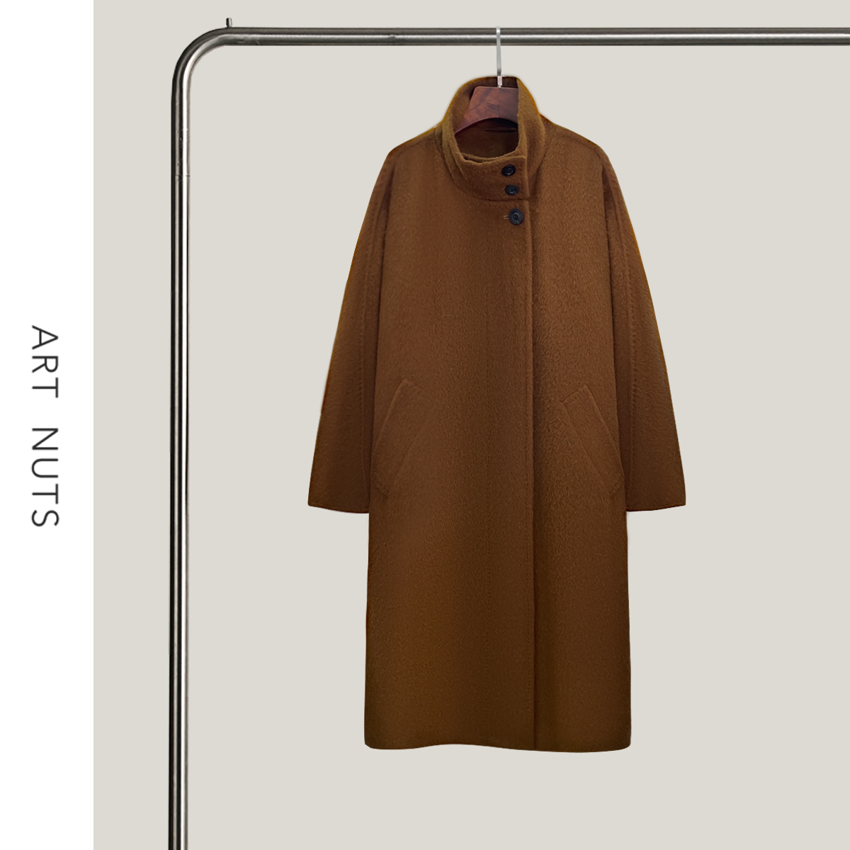 悦迷Art Nuts 简约的线条 秋冬新款气质立领宽松长袖毛呢外套