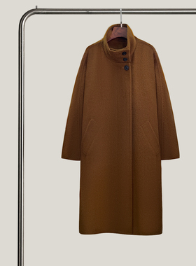 悦迷Art Nuts 简约的线条 秋冬新款气质立领宽松长袖毛呢外套