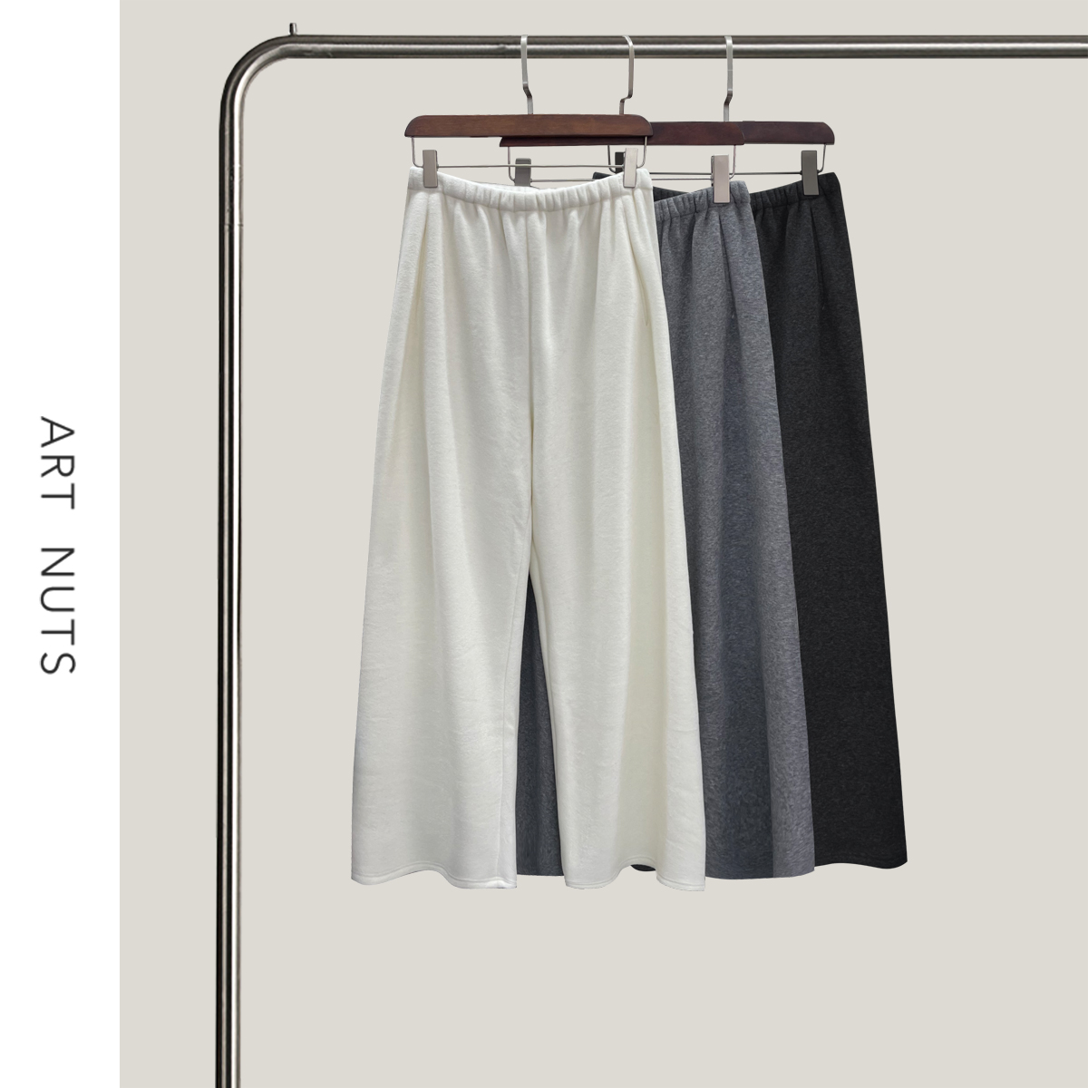 悦迷Art Nuts 自在逐光 松紧腰垂感直筒加绒显瘦休闲裤