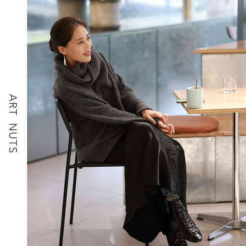 悦迷Art Nuts 向云端 松弛静奢牦牛绒垂褶围巾高级感慵懒毛衣