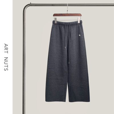 悦迷Art Nuts 简约的线条 秋冬高腰抽绳刺绣小狗加厚阔腿休闲裤