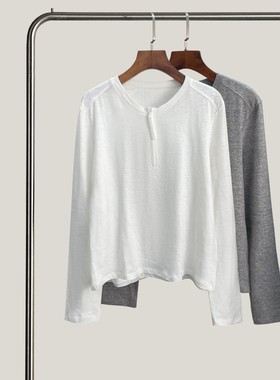 悦迷Art Nuts 简约的线条 半拉链套头圆领休闲长袖T恤