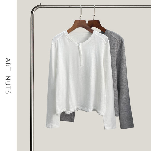 悦迷Art Nuts 简约的线条 半拉链套头圆领休闲长袖T恤