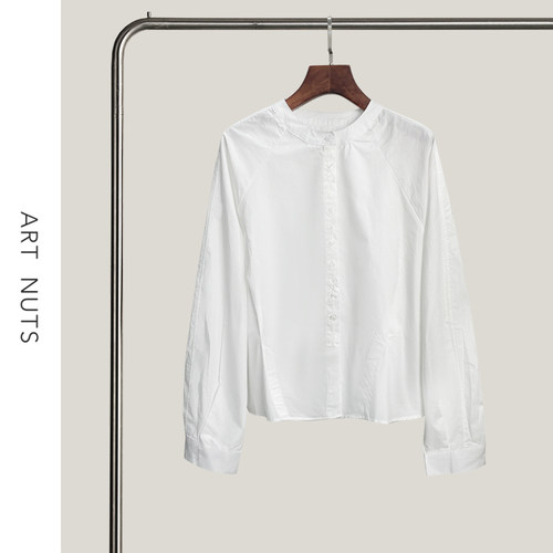 悦迷Art Nuts 简约的线条 秋季浪漫立领单排扣显瘦休闲设计感衬衣