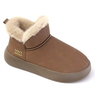 包跟棉拖鞋 男女室内可外穿短靴子冬家居加绒加厚底防滑PU皮质棉鞋