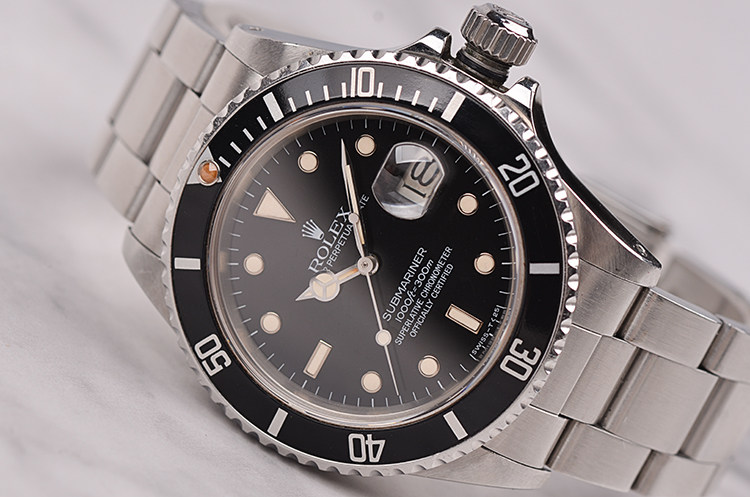 已售出【中古美品】劳力士潜航者型黑水鬼大三针日历钢带男表16800