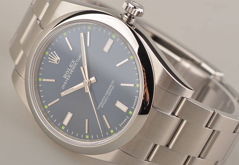 已售出【98新】劳力士蚝式恒动蓝盘大三针钢带自动机械男表114300盒证齐