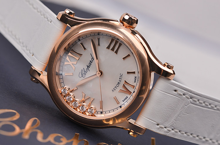 已售出【未使用品】萧邦玫瑰金快乐钻贝母盘自动机械女表274893-5009