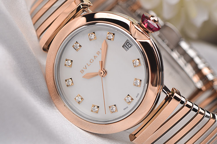 已售出【98新】宝格丽LVCEA玫瑰金及钢贝母面刻度钻自动机械女表102954
