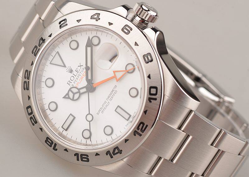 已售出【98新】劳力士探险家II型白盘GMT日历钢带自动机械男表216570