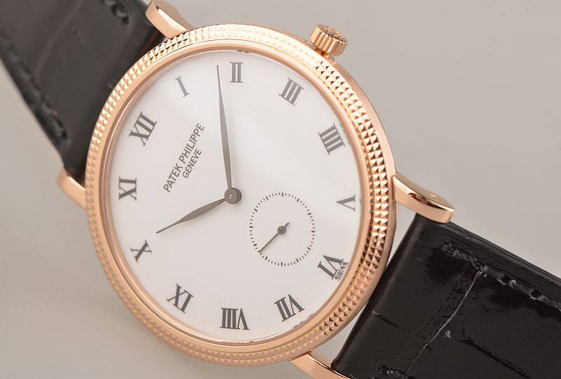 已售出【98新】百达翡丽玫瑰金白盘小三针手上链皮带3919R-001