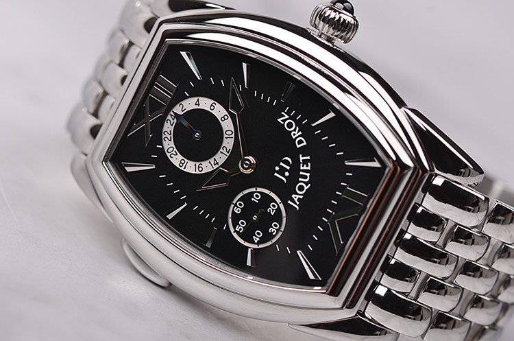 已售出【98新】雅克德罗酒桶型GMT小三针手上链钢带男表J001130001全套