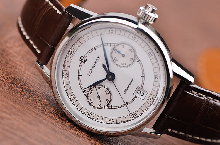 已售出【98新】浪琴经典复刻单按钮计时日历自动皮带男表L2.800.4.26.2