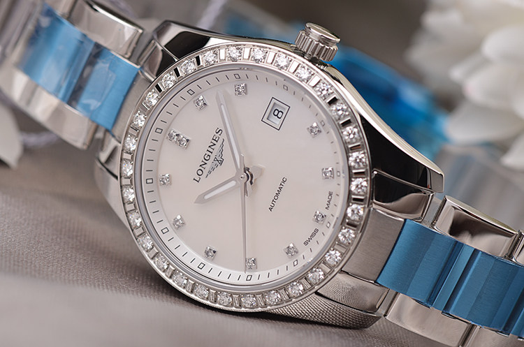 【未使用品】浪琴康铂系列精钢镶钻贝母面自动女表L2.285.0.87.6