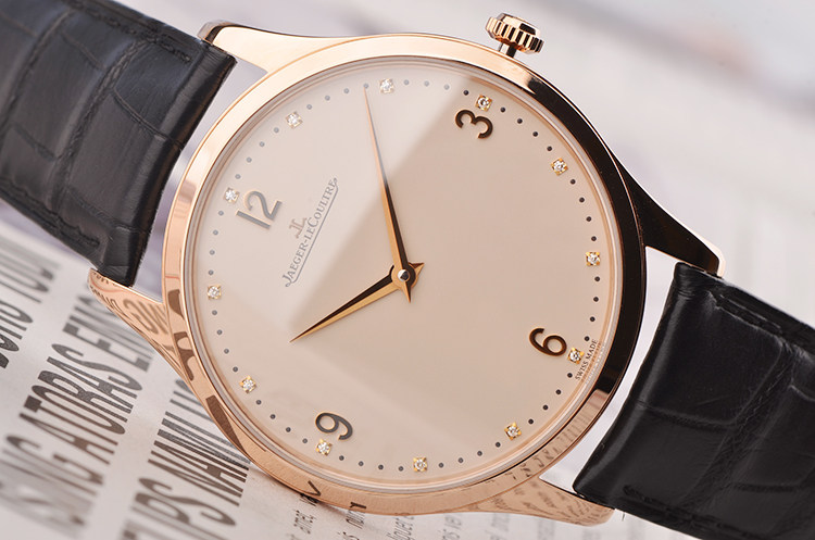 已售出【97新】积家大师玫瑰金超薄刻度钻两针自动机械皮带男表Q1352522