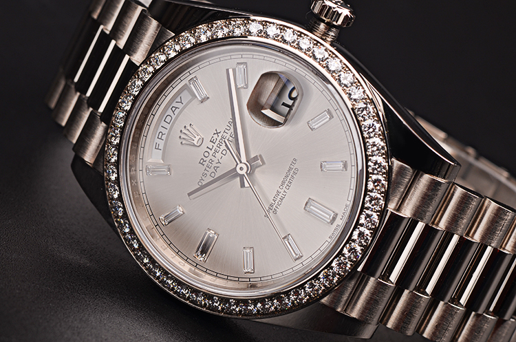 【98新】劳力士白金镶钻DD 228349星期日历自动机械男表有卡在保