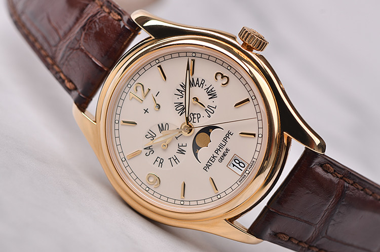 已售出【98新】百达翡丽复杂功能计时黄金年历动显月相男表5146J-001