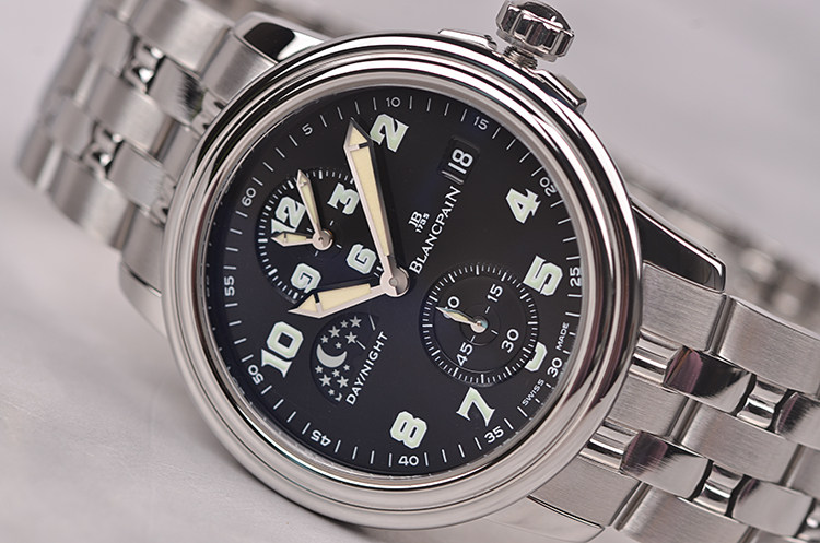 已售出【98新】宝珀领袖两地时日历昼夜显示自动钢带男表2160-1130m-63