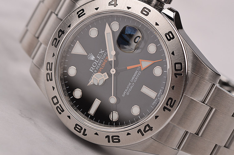 已售出【98新】劳力士探险家II型黑盘GMT日历钢带自动男表216570盒证齐