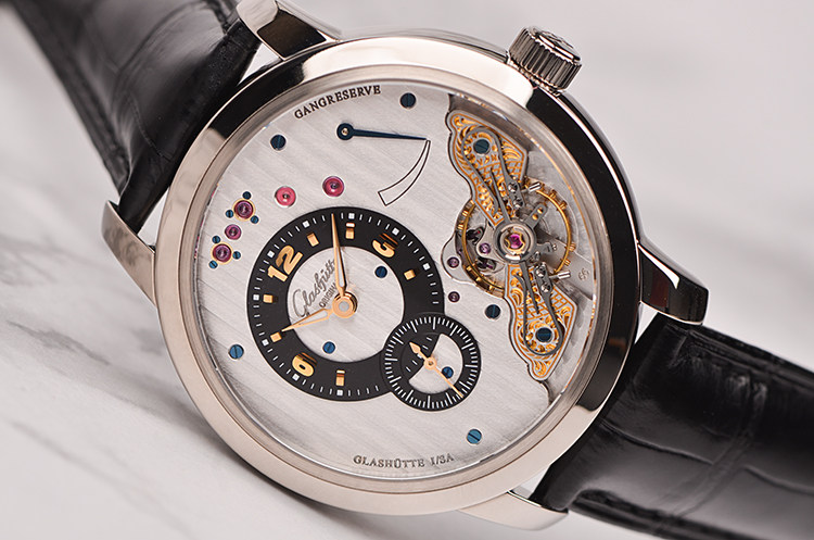 已售出【97新】格拉苏蒂白金鹅颈反做偏心动显手上链男表66-01-04-04-05