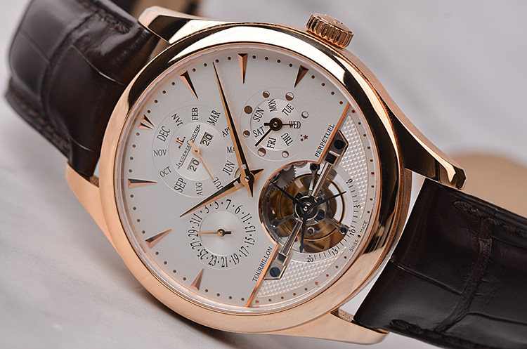 已售出【98新】积家大师玫瑰金万年历月相陀飞轮自动机械男表Q500242A