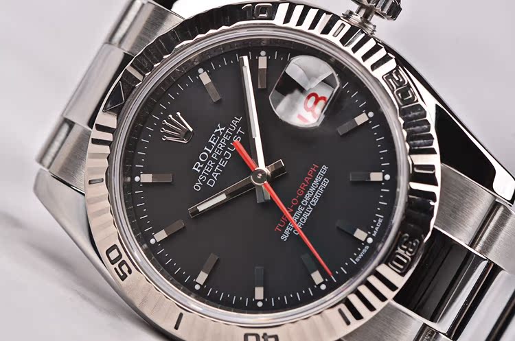 已售出【97新】劳力士爬山虎白金圈黑面大三针日历自动机械男表116264