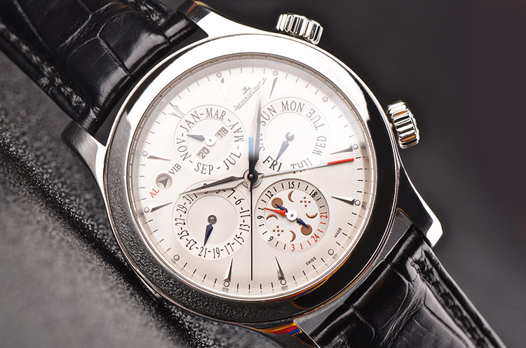 已售出【97新】积家大师万年历月相闹铃自动机械折叠扣皮带男表Q163842A