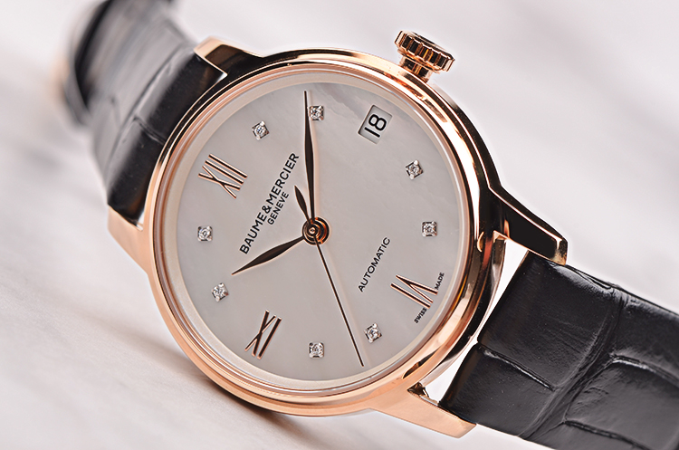 已售出【未使用品】名士克莱斯麦玫瑰金贝母面刻度钻自动女表MOA10286