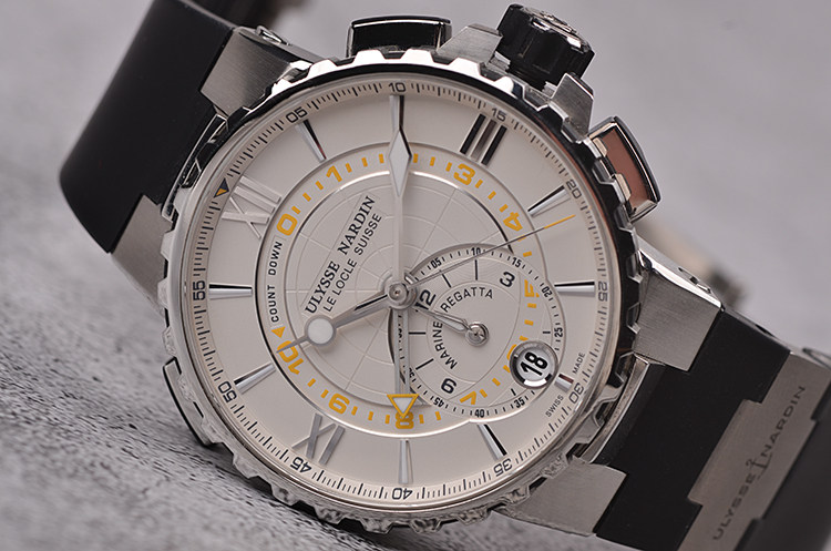 已售出【98新】雅典航海倒计时自动机械胶带男表1553-155-3/40盒证齐全