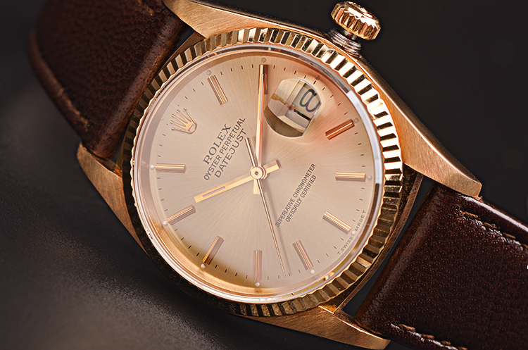 已售出【98新】劳力士日志型黄金大三针日历自动机械男表16018盒证齐