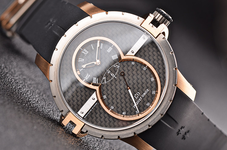 已售出【98新】雅克德罗玫瑰金及钛8字盘大秒针自动机械男表J029037440