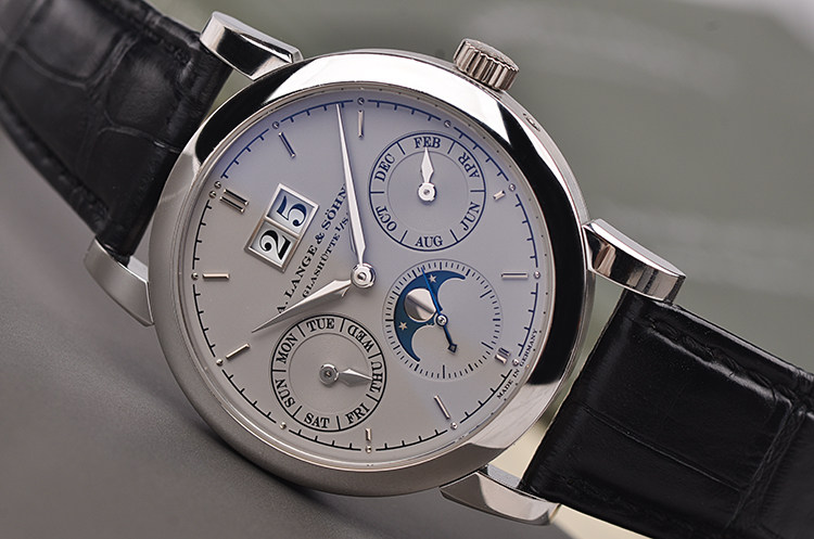 已售出【98新】朗格萨克森PT950铂金年历月相自动机械皮带男表330.025