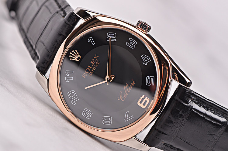 已售出【98新】劳力士切利尼双色金黑盘手上链皮带男表4233/9BIC盒证齐