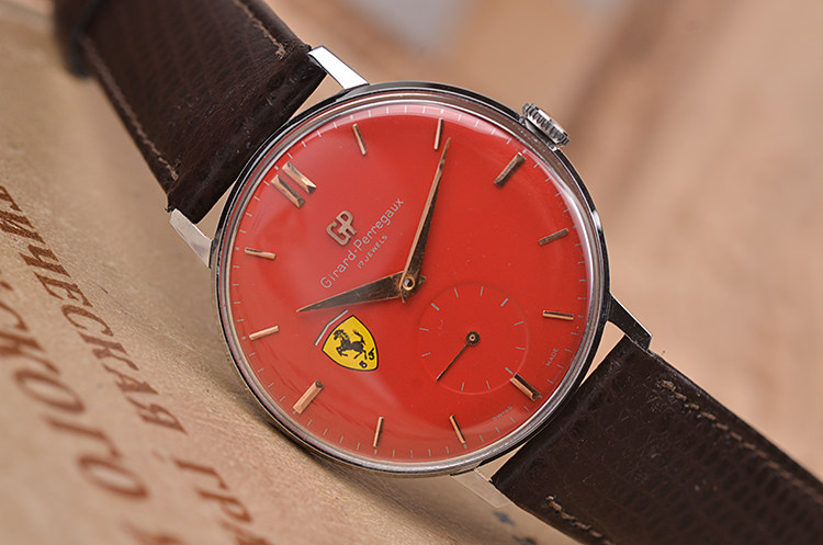 已售出【中古好品】GP芝柏法拉利vintage红色盘小三针手上链皮带男表