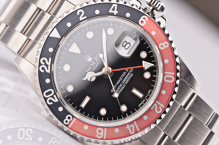 已售出【有出生纸】劳力士格林尼治II型可乐圈GMT日历钢带自动男表16710