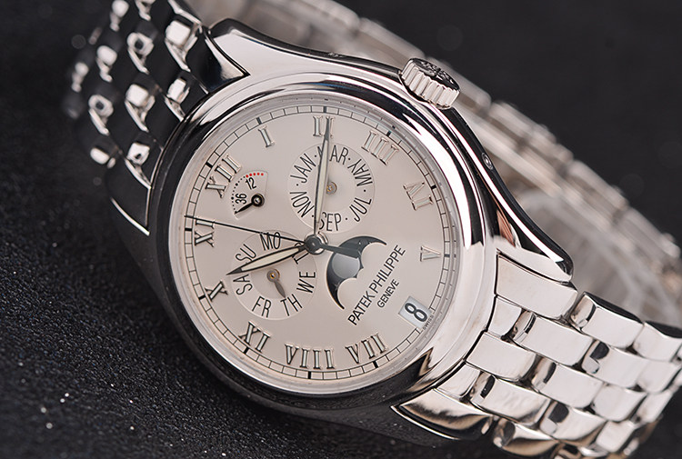 已售出【98新】百达翡丽复杂功能全白金年历月相男表5036-5036/1g-017