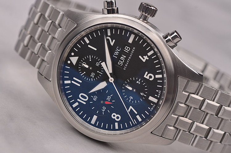 已售出【98新】万国飞行员黑盘计时喷火战机自动钢带男表IW371704盒证齐