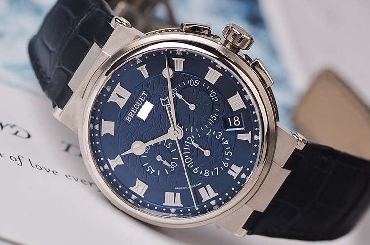 已售出【98新】宝玑航海白金蓝面计时日历自动机械男表5527BB/Y2/9WV