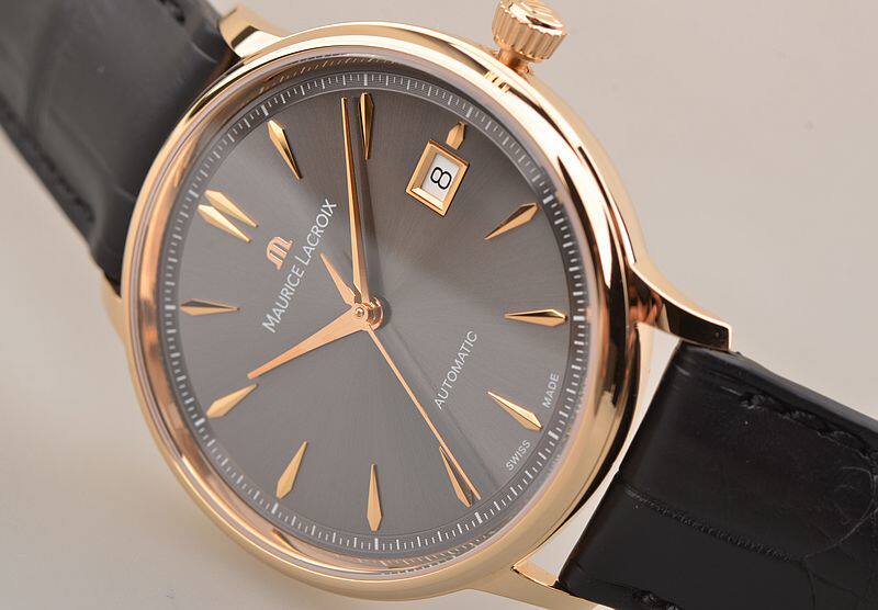 已售出【未使用品】艾美玫瑰金灰盘大三针日历皮带男表LC6037-PG101-330