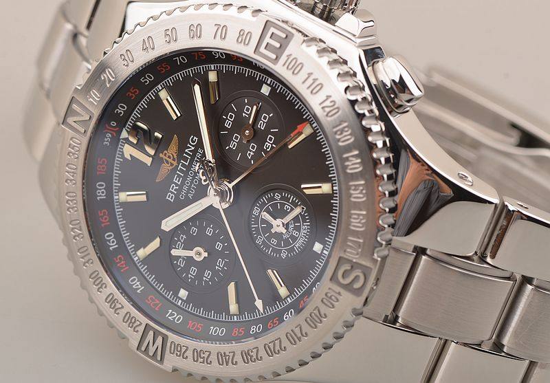 已售出【97新】百年灵Hercules黑盘自动机械计时昼夜显示钢带男表A39362