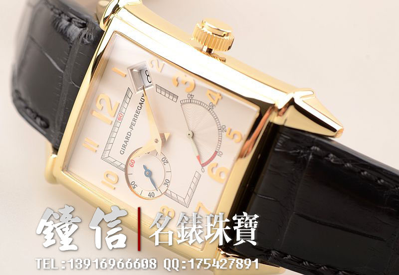 已售出【97新】GP芝柏1945黄金小三针动显日历自动机械折叠扣皮带男表